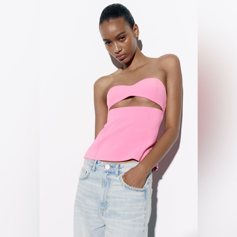 ZARA WOMAN SS23 PINK STRAPLESS CUT OUT TOP, SIZE LARGE, NEVER WORN, NO TAG‎ - Picture 3 of 8